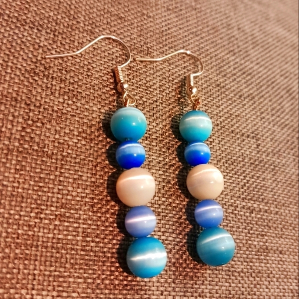 Carribean Blue Earrings Cat's Eye Glass - New Item (2")